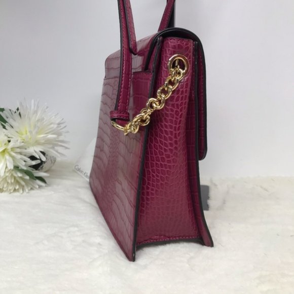 CK Calvin Klein Red Maroon Purse Satchel Pom NEW - Picture 7 of 7